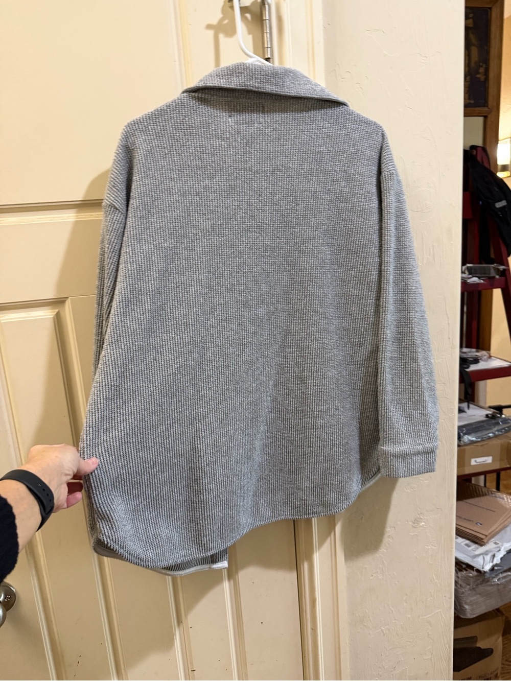Timing Gray Ribbed Button-Front Utility Shacket - Picture 4 of 5